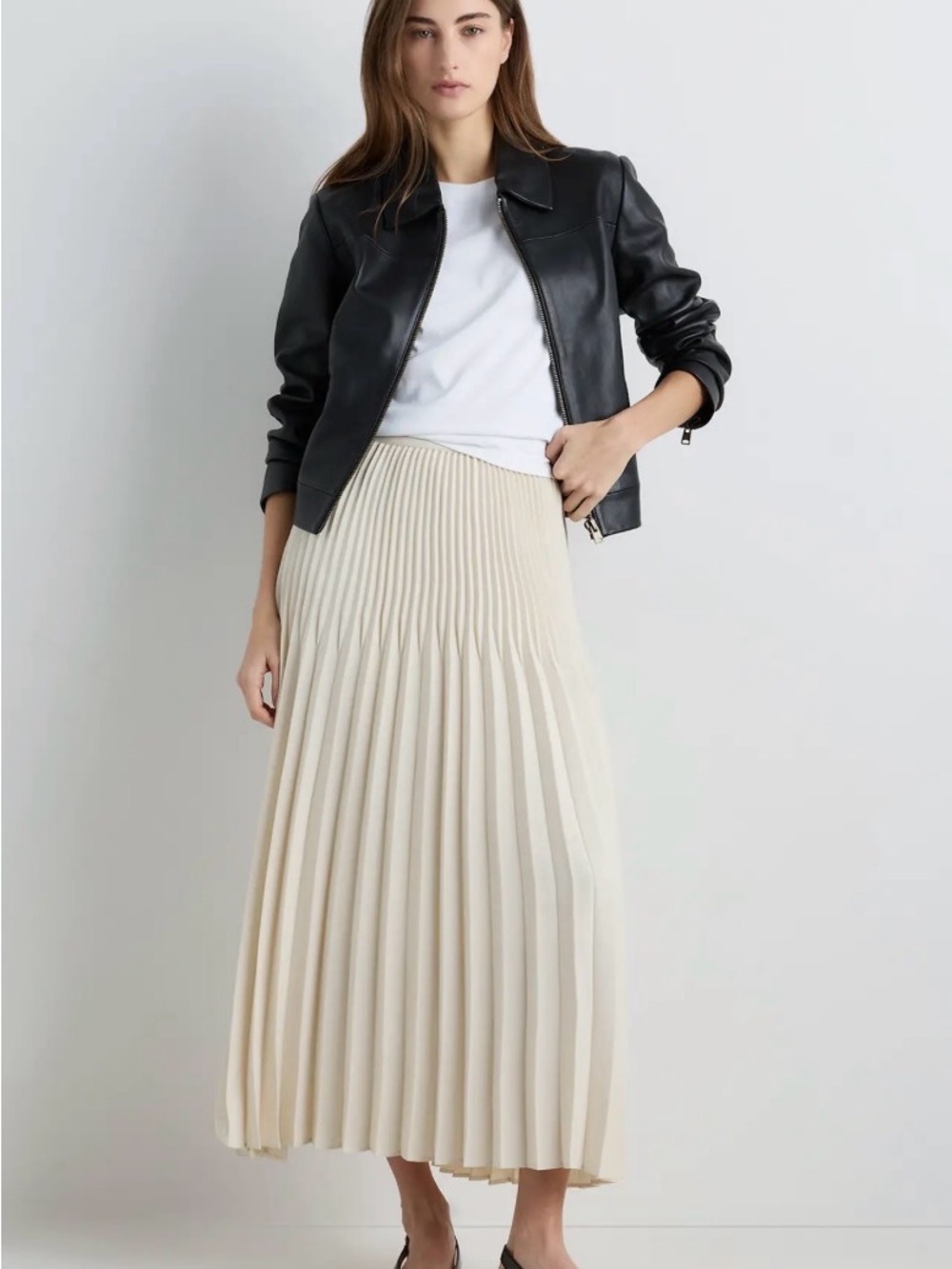 Quince Cream Pleated Maxi Skirt